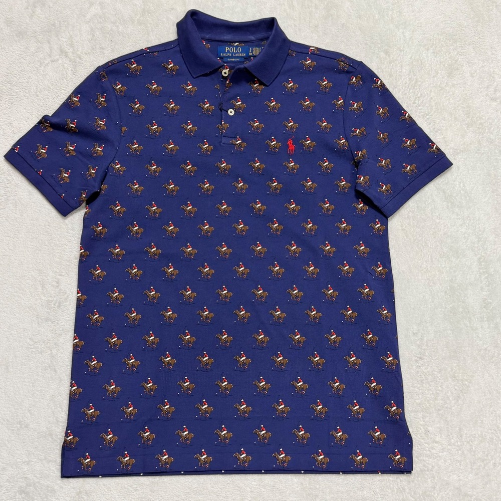Polo Ralph Lauren Polo Men Small Blue All Over Pony Print Classic Fit Short Slee - Picture 2 of 11